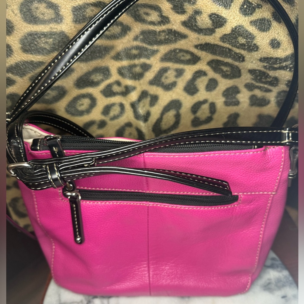 Tignanello Hot Pink & Cream Pebble Leather Crossbody Bag - Picture 10 of 16